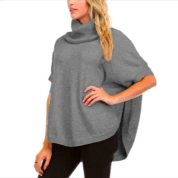 SISTERS Women's Cowl Neck Poncho Sweater Top - Cape Style, Loose Fit, Button Detail